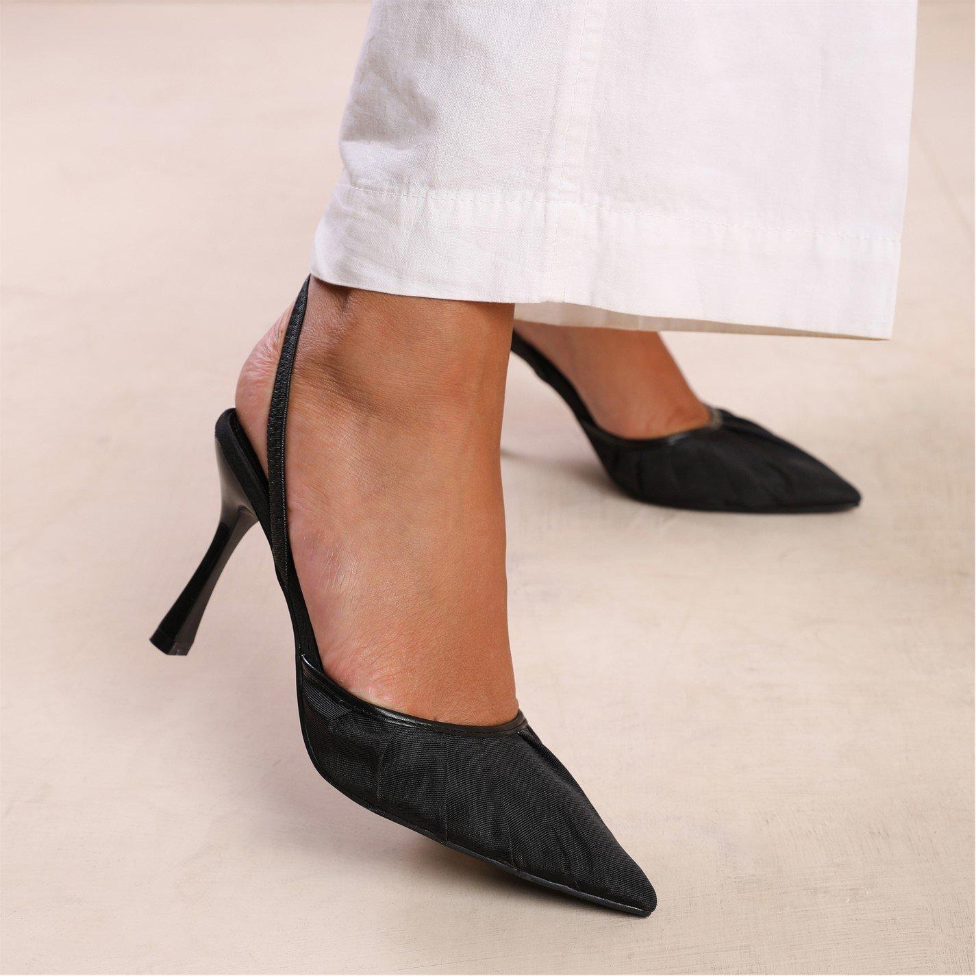Black Newsatin - Wheres That From - Black Maldives Wide Fit Pointed Toe Heels - 2