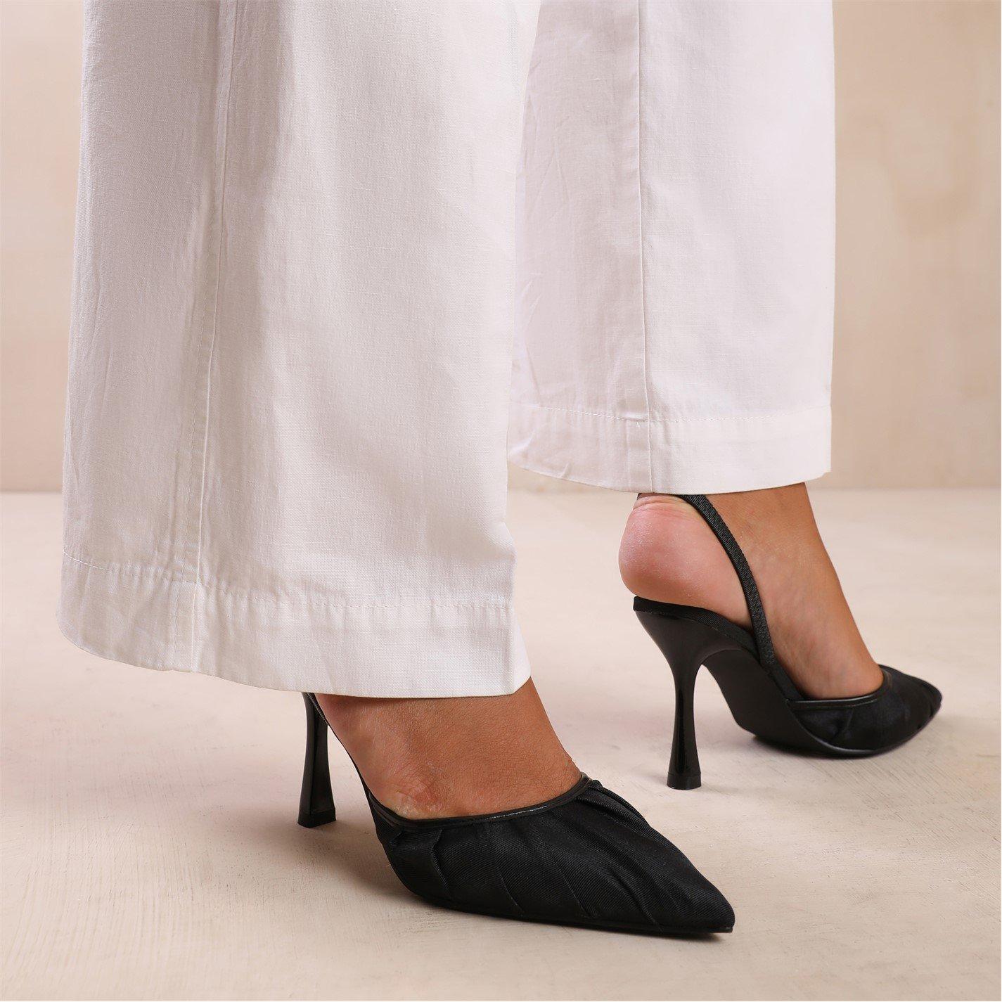 Black Newsatin - Wheres That From - Black Maldives Wide Fit Pointed Toe Heels - 3