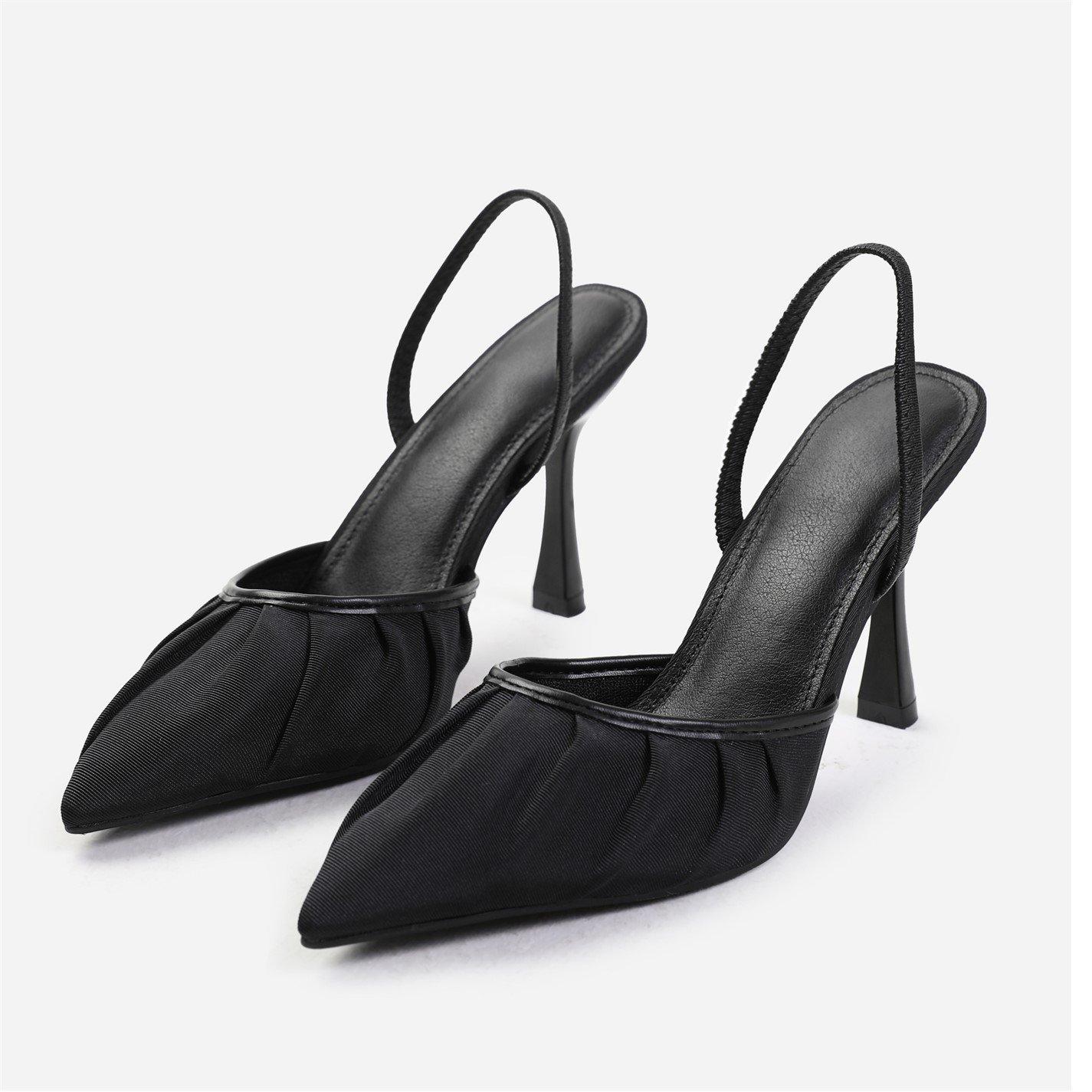 Black Newsatin - Wheres That From - Black Maldives Wide Fit Pointed Toe Heels - 4