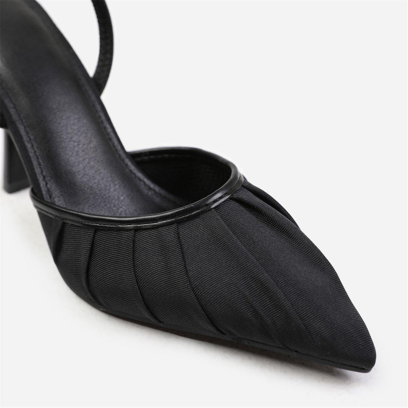Black Newsatin - Wheres That From - Black Maldives Wide Fit Pointed Toe Heels - 5