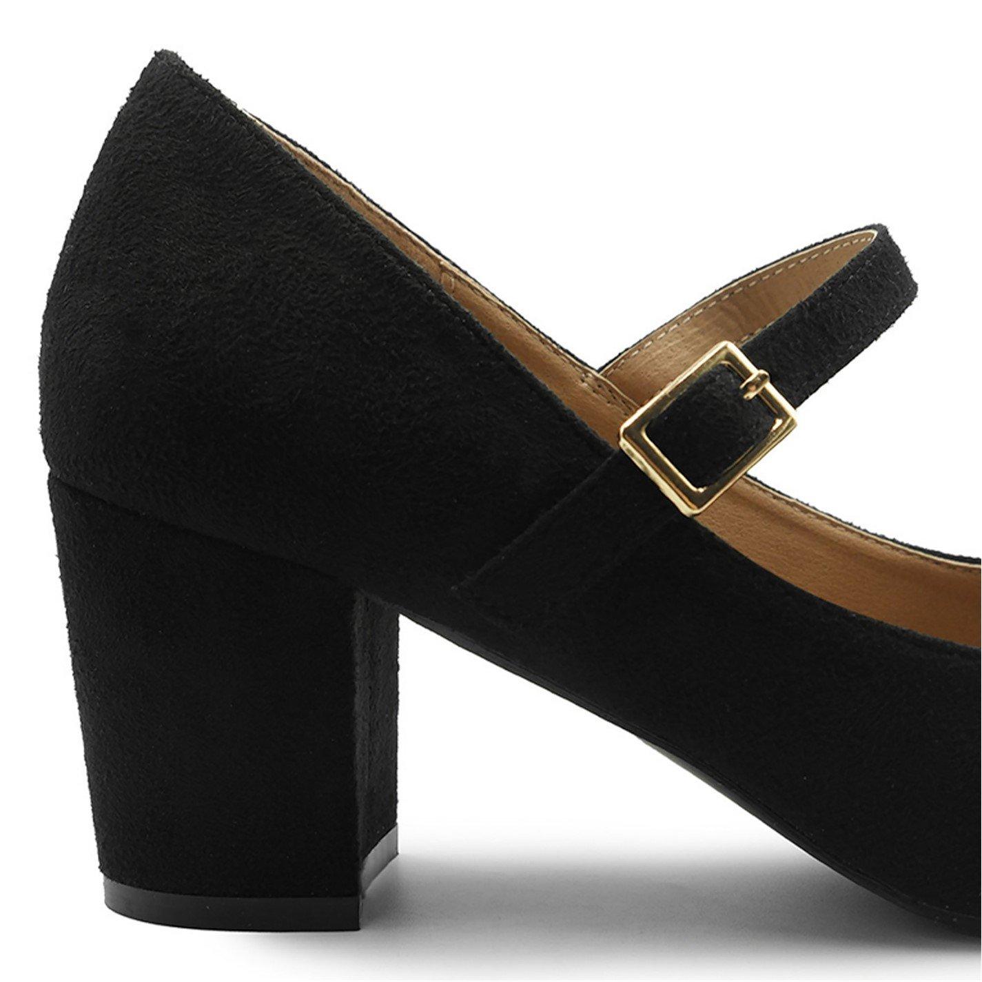 Black Suede - Wheres That From - Araceli Extra Wide Fit Block Heel Mary Jane Pumps - 4