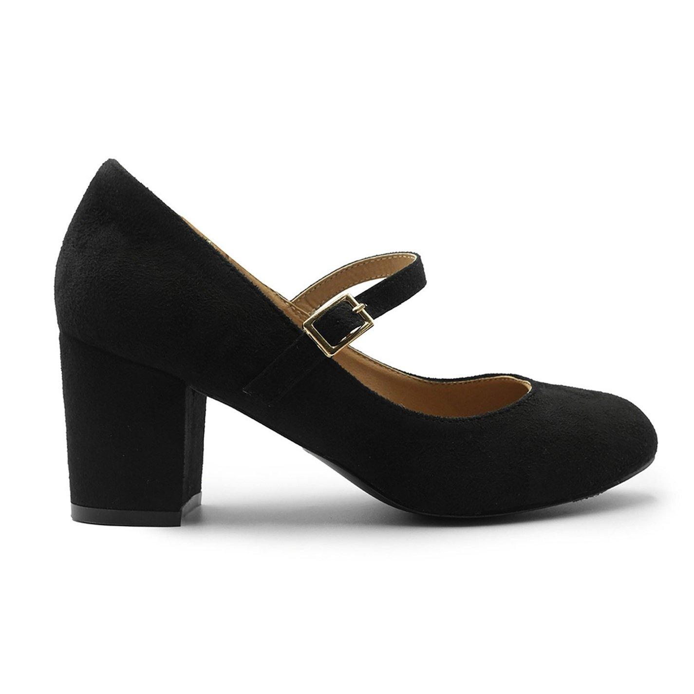Black Suede - Wheres That From - Araceli Wide Fit Block Heel Mary Jane Pumps In Bla - 1