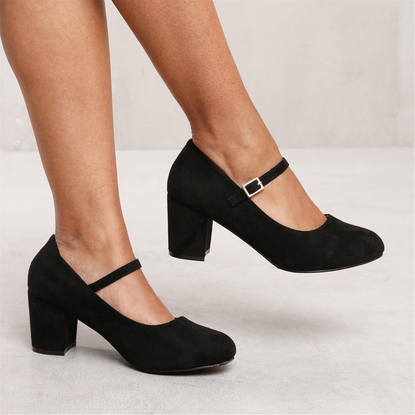 Black Suede - Wheres That From - Araceli Wide Fit Block Heel Mary Jane Pumps In Bla - 2