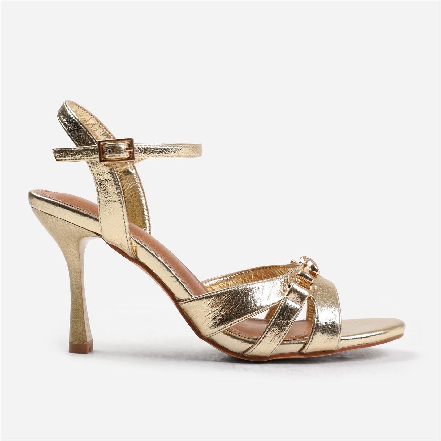 Goldcreasepu - Wheres That From - Adana Mid Heels With Metal Detailing In Gold Creas - 1