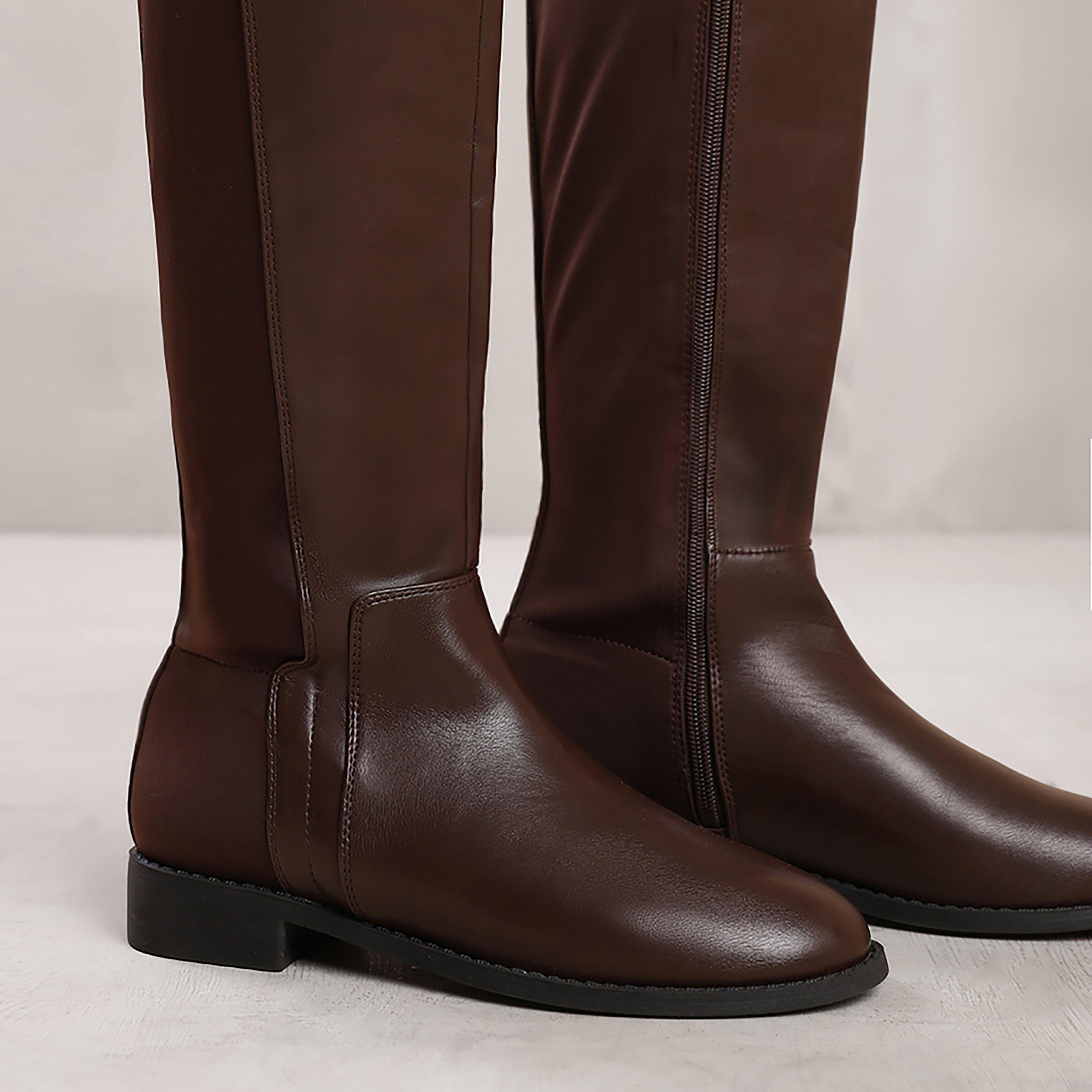 Dark Brown Pu - Wheres That From - Parker Dark Brown Knee High Boots - 2