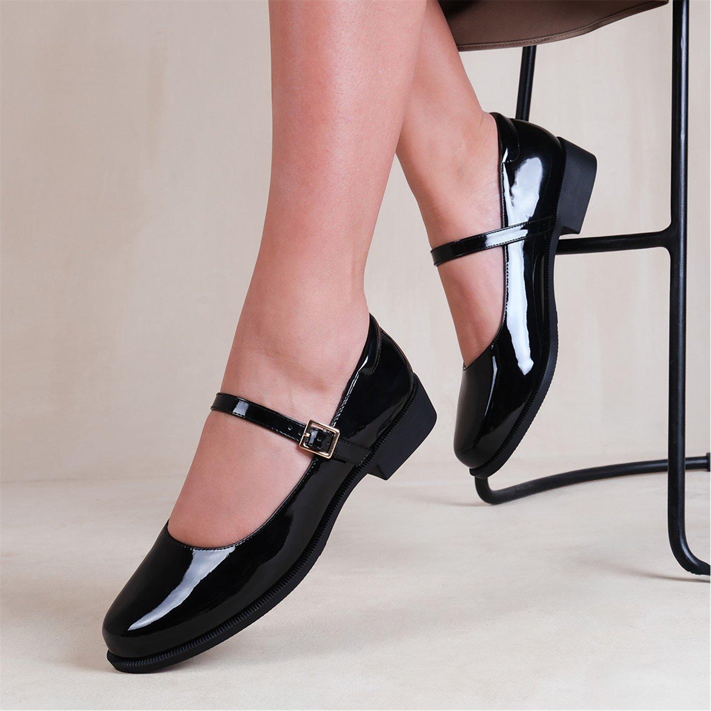 Black Patent - Wheres That From - Black Kingston Bucke Detail Low Heel Loafers - 2