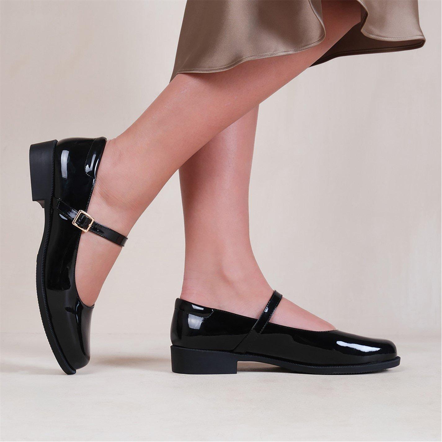 Black Patent - Wheres That From - Black Kingston Bucke Detail Low Heel Loafers - 3