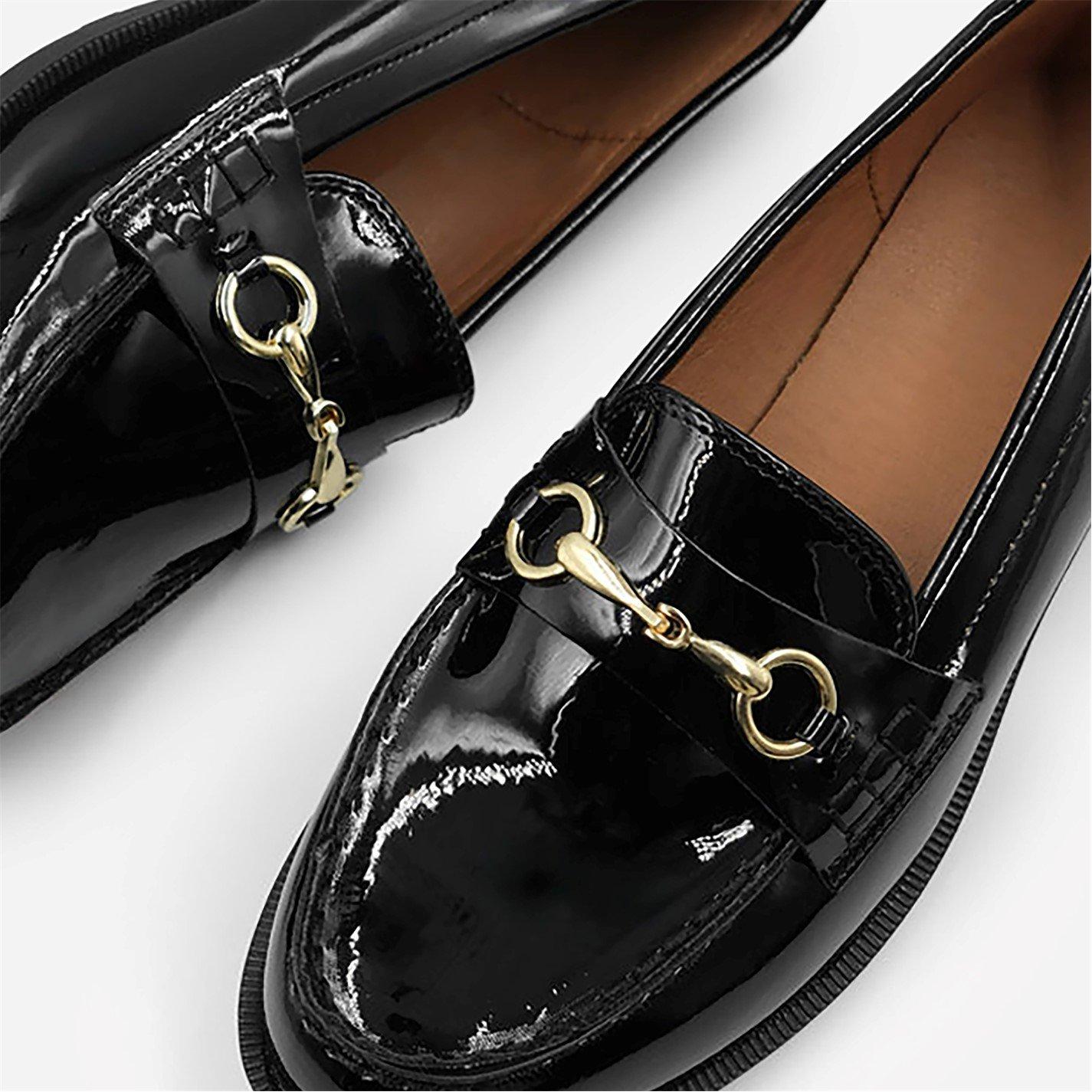 Black Patent - Wheres That From - Cielo Wide Fit Round Toe Single Metal Bar Loafers - 4
