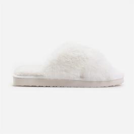 Wheres That From Weekend White Cross Over Fluffy Slippers