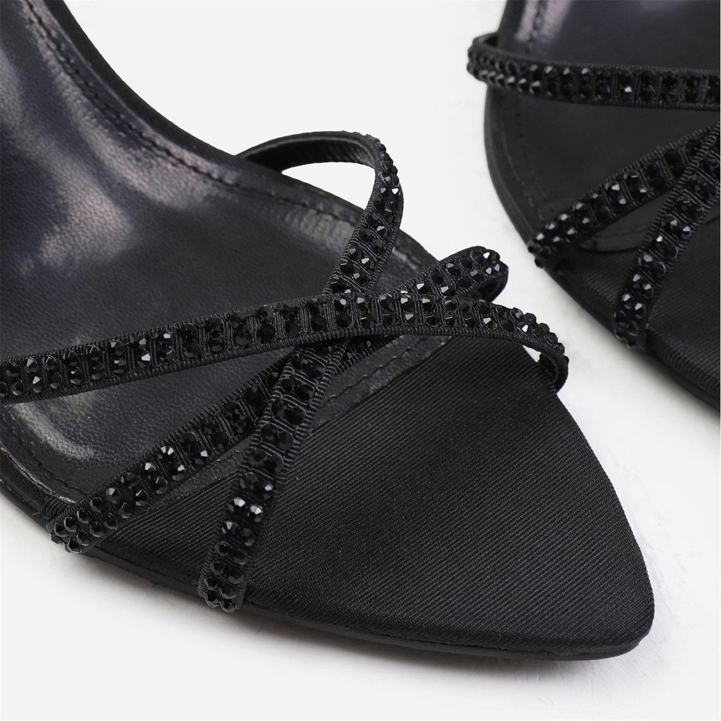 Black Satin - Wheres That From - Eben Wide Fit Cross Over Strap With Gem Detailing - 4