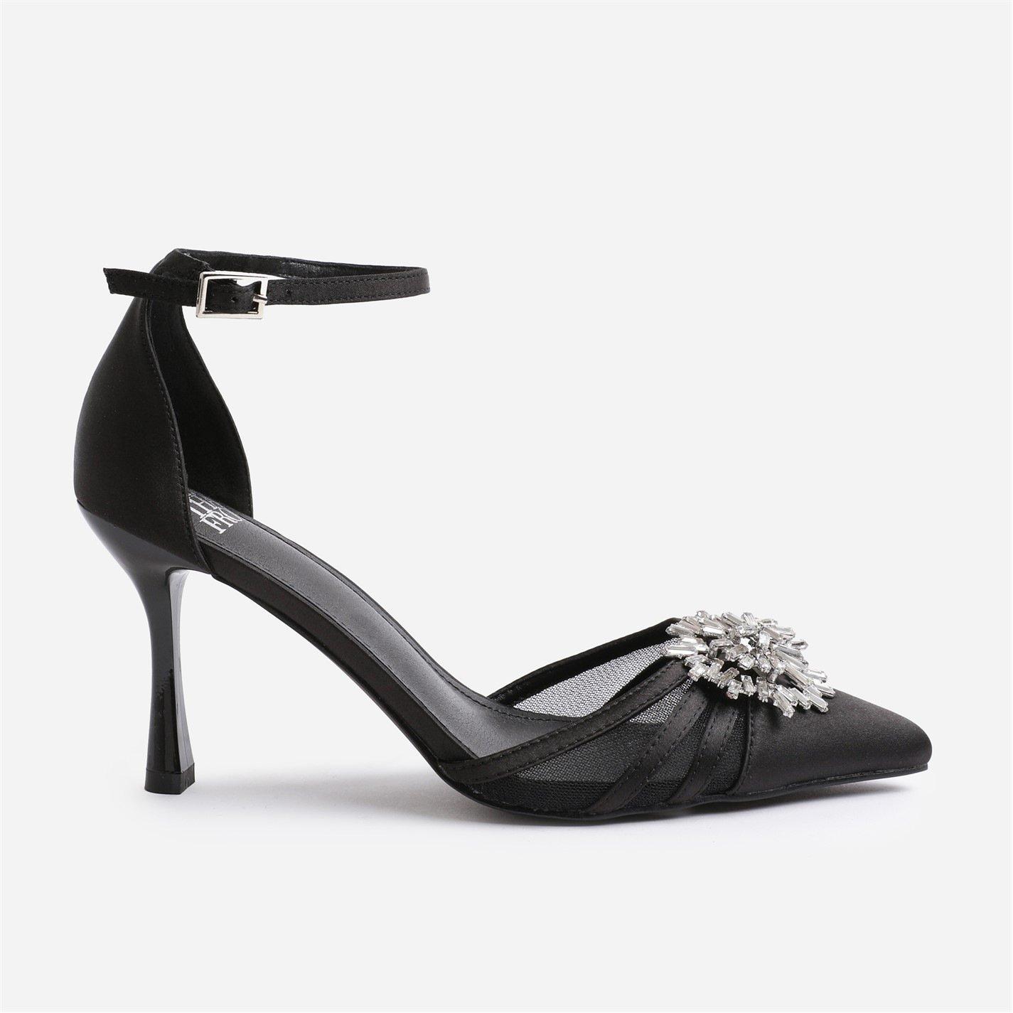 Black Satin - Wheres That From - Vera Wide Fit High Heel With Pointed Toe And Diama - 1