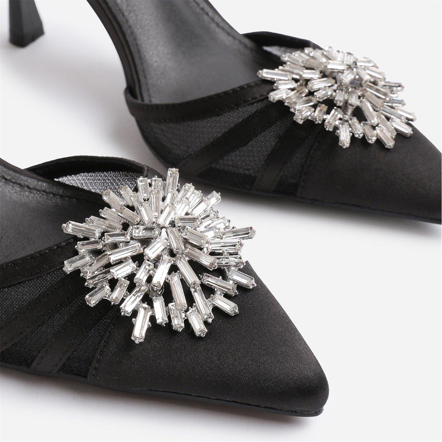 Black Satin - Wheres That From - Vera Wide Fit High Heel With Pointed Toe And Diama - 4
