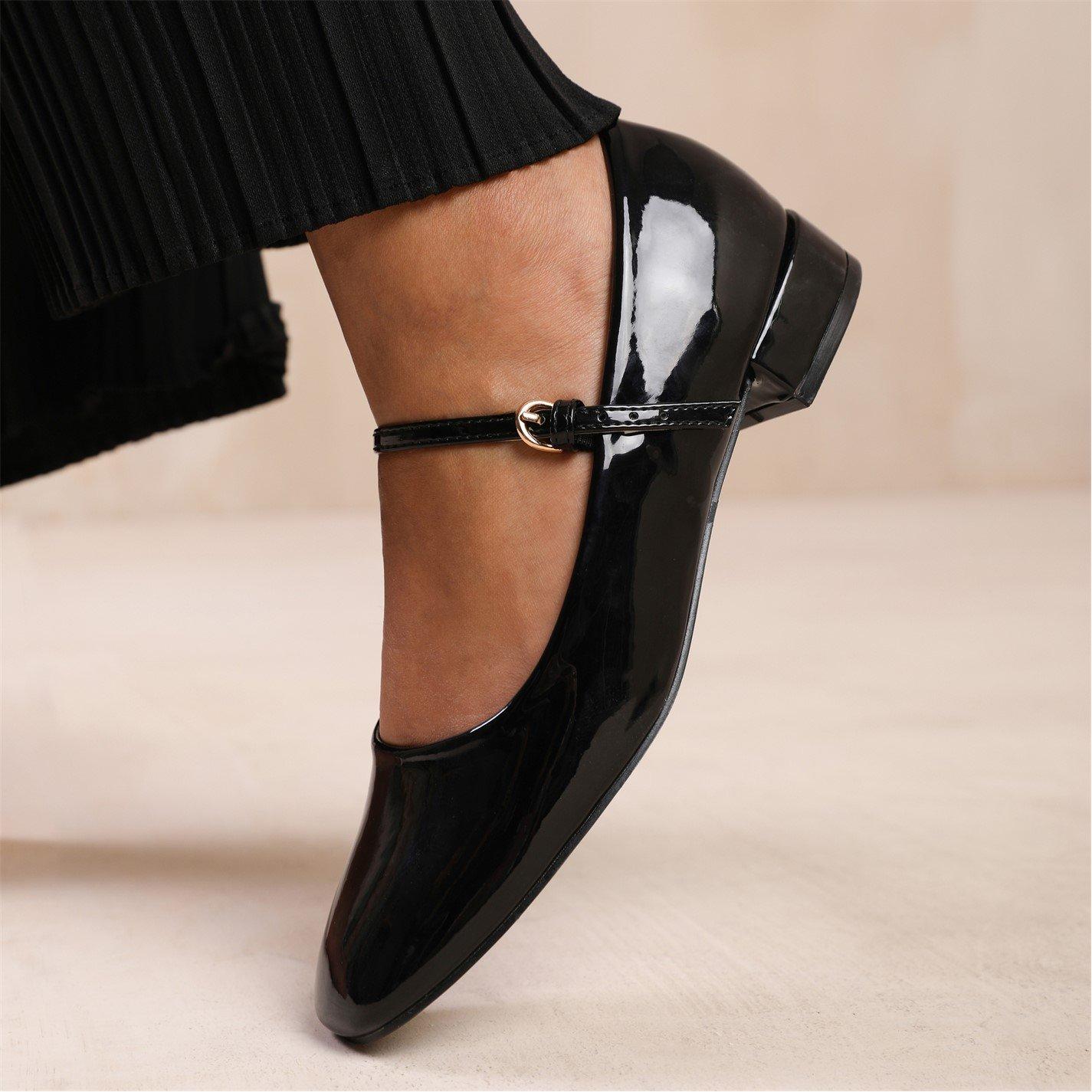 Black Patent - Wheres That From - Minsk Low Heel With Strap And Buckle Detail In Bla - 3