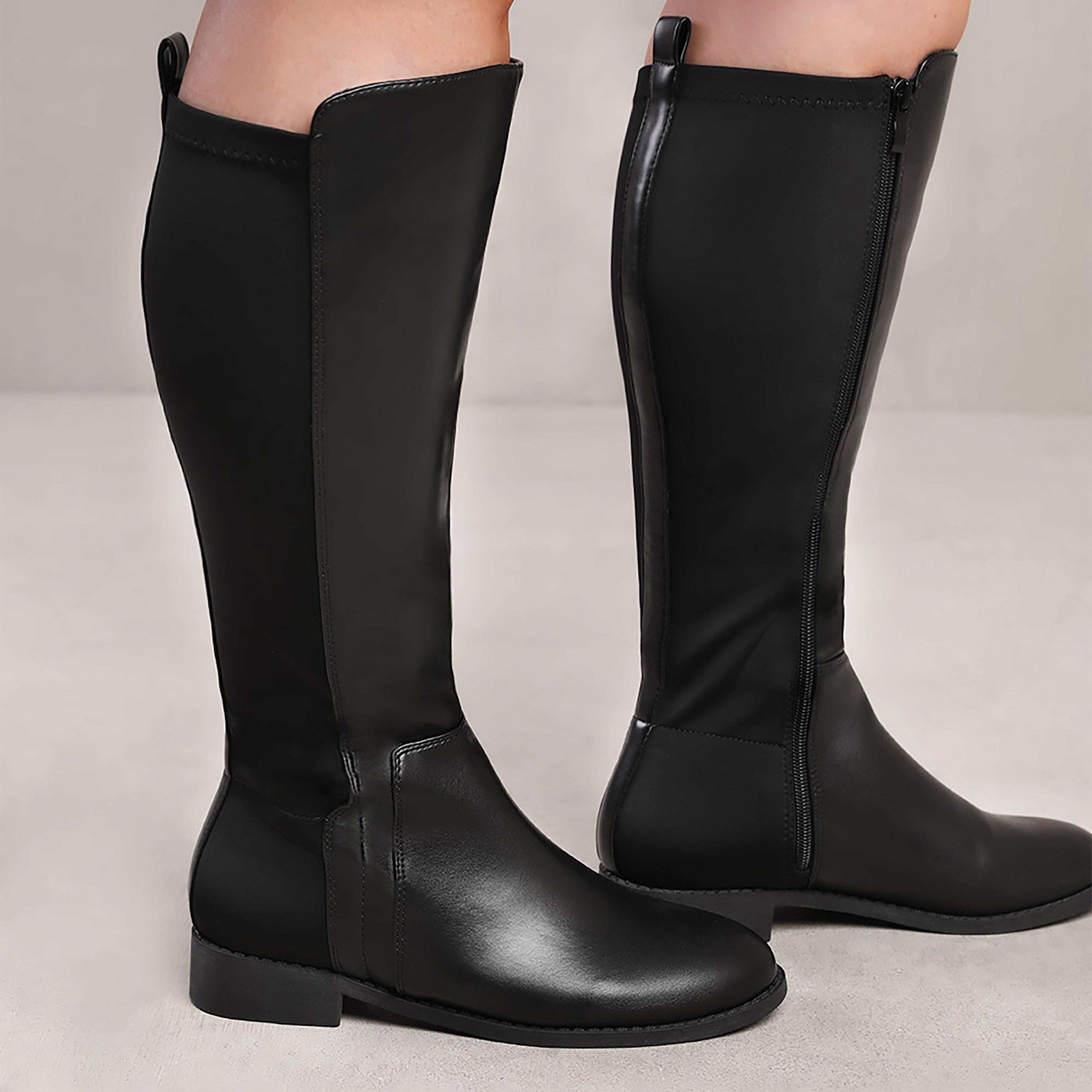 Black Pu - Wheres That From - Parker Black Wide Calf Knee High Boots - 1