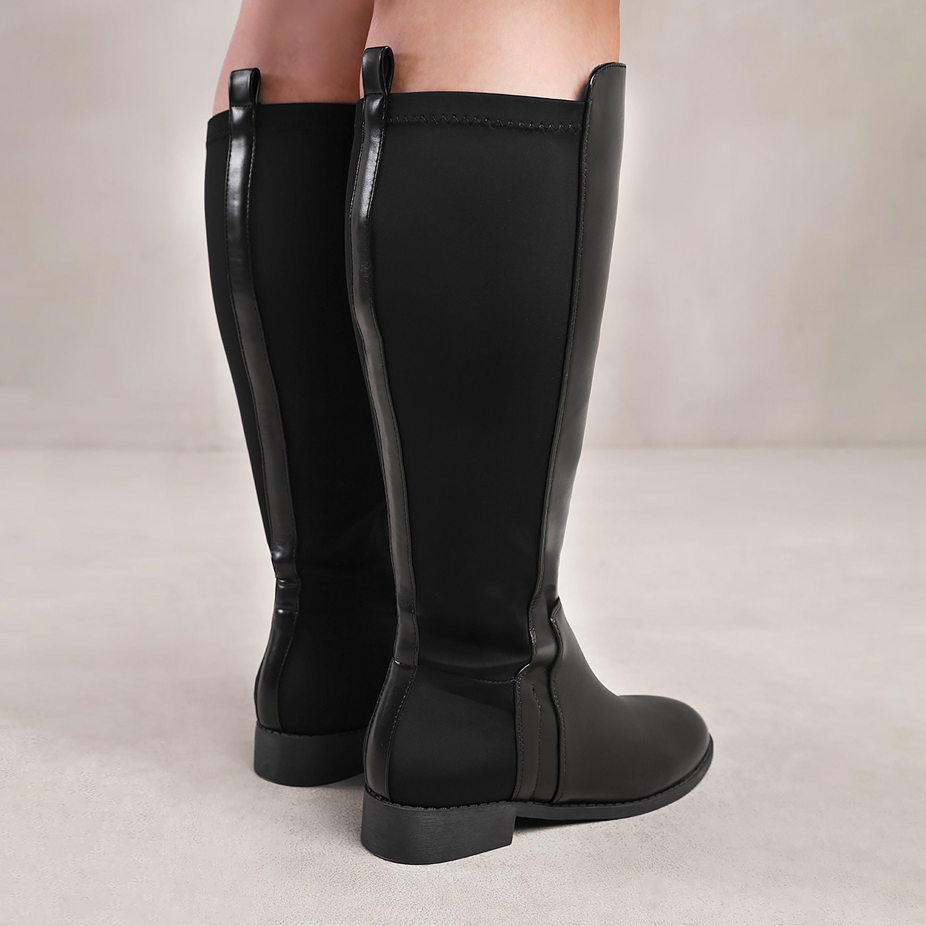 Black Pu - Wheres That From - Parker Black Wide Calf Knee High Boots - 2