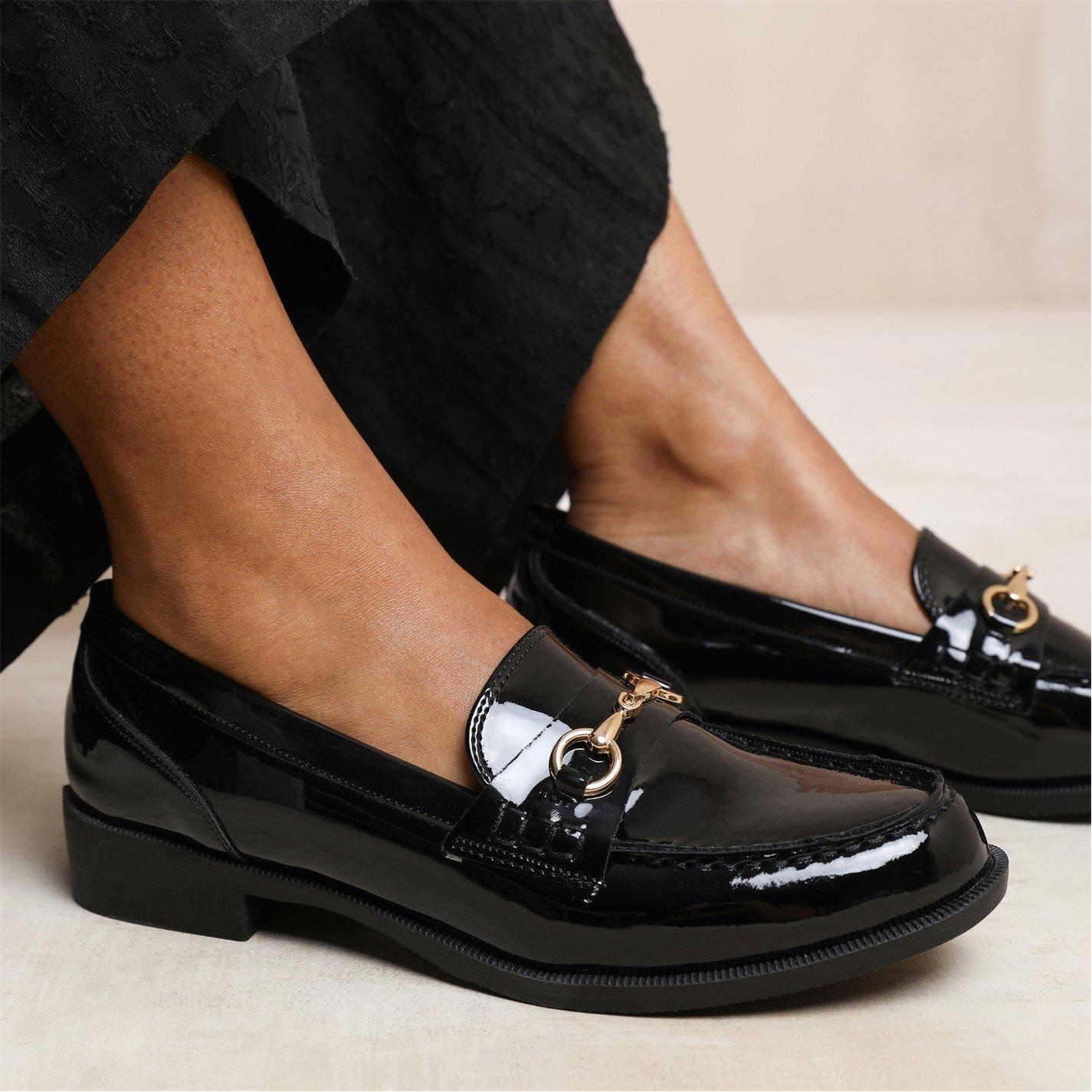 Black Patent - Wheres That From - Black Cielo Round Toe Metal Detail Loafers - 2