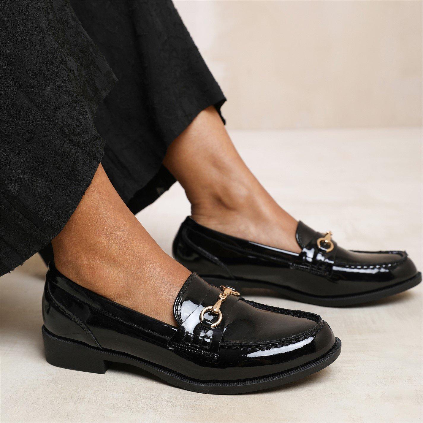 Black Patent - Wheres That From - Black Cielo Round Toe Metal Detail Loafers - 3
