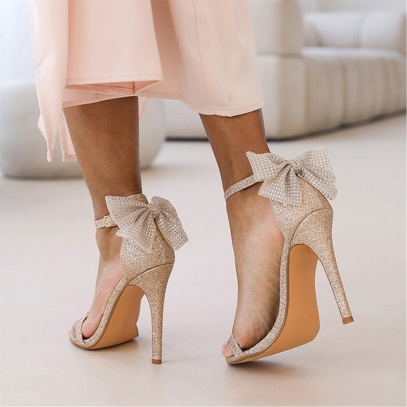 Champagneglitte - Wheres That From - Chicago Champagne High Heel With Diamante Bow - 3