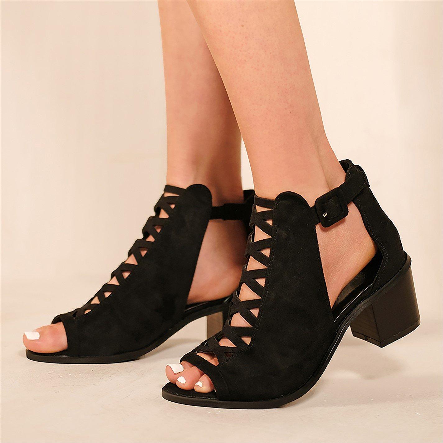 Black Suede - Wheres That From - Black Suede Reydah Mid Block Heel Sandals - 3