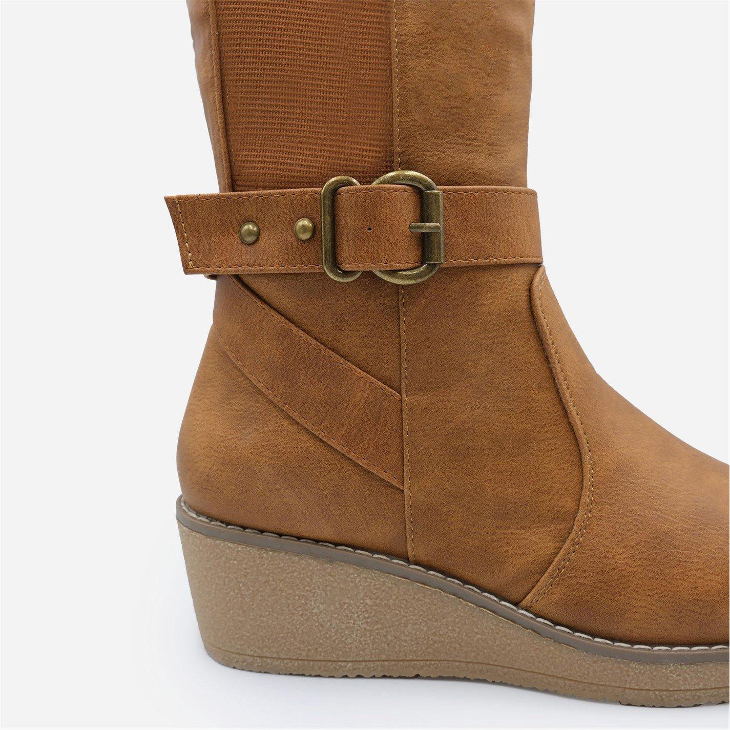 Tanpu - Wheres That From - Knee High Boots With Elastic Panel and Buckle Detail - 3