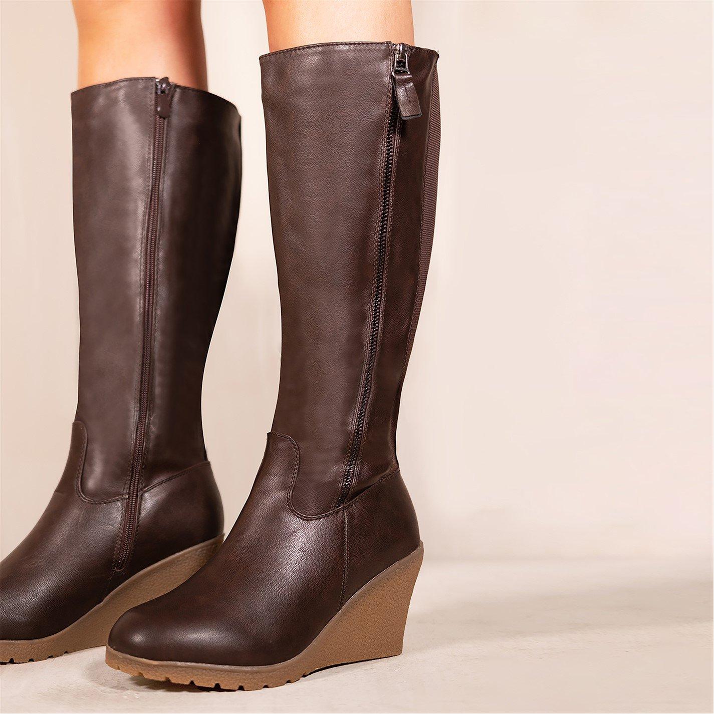 Brown - Wheres That From - Brown Pu Lara Mid Calf Boots - 2