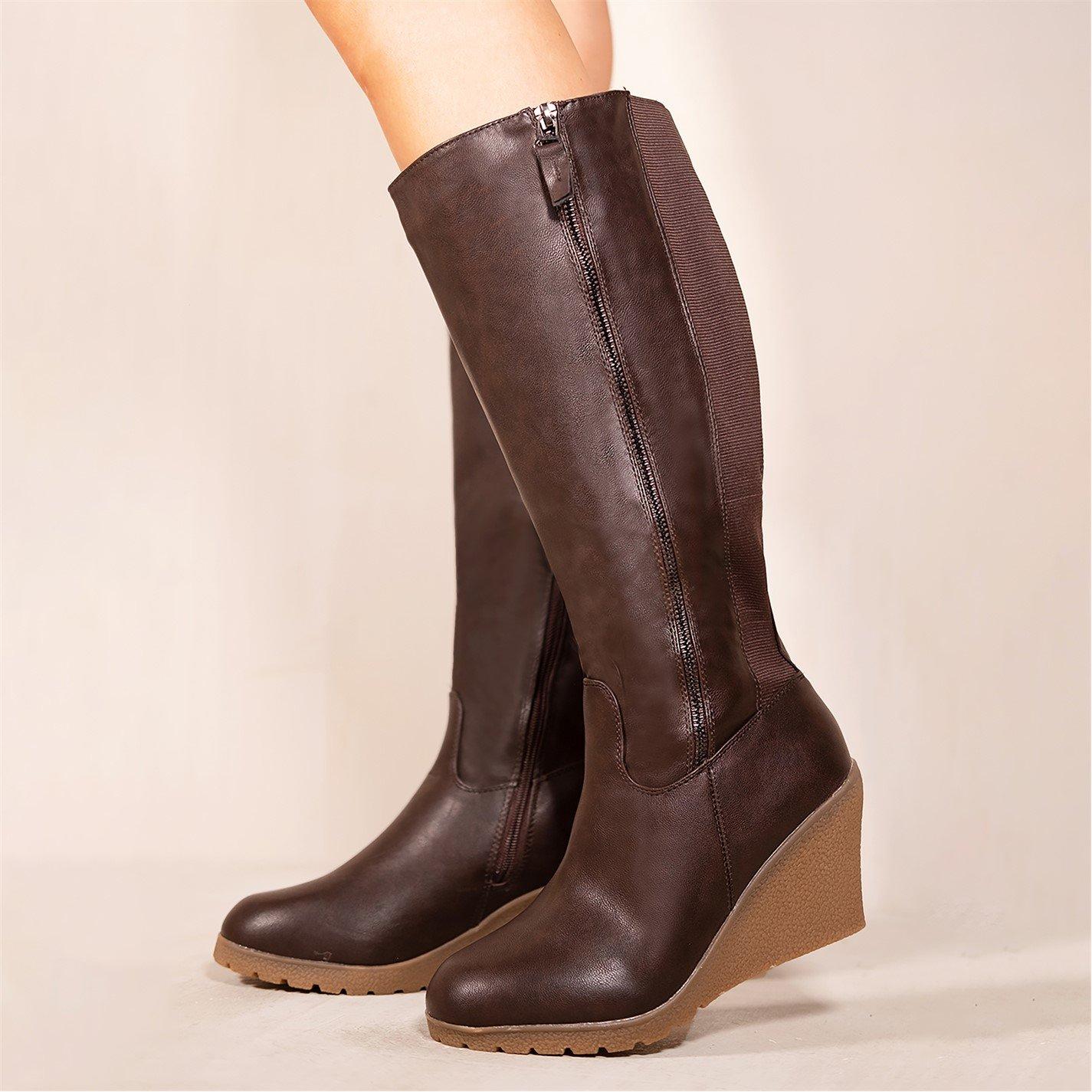Brown - Wheres That From - Brown Pu Lara Mid Calf Boots - 3