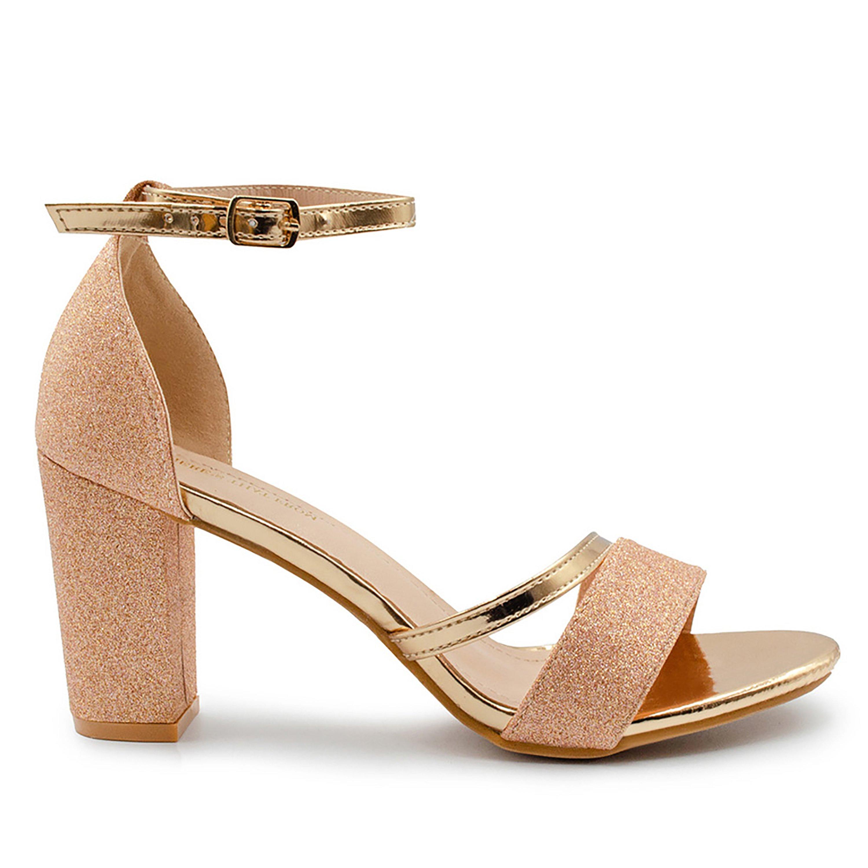Rosegold - Wheres That From - RoseGold Glitter Perla Mid Block Heel Sandals - 3