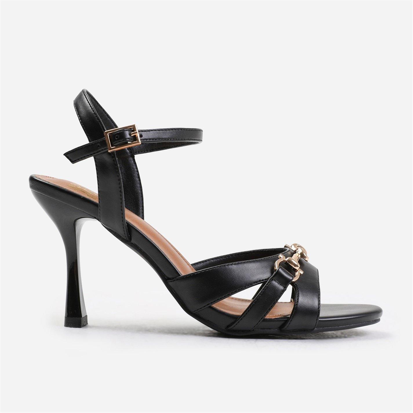 Black Pu - Wheres That From - Adana Wide Fit Mid Heels With Metal Detailing In B - 1