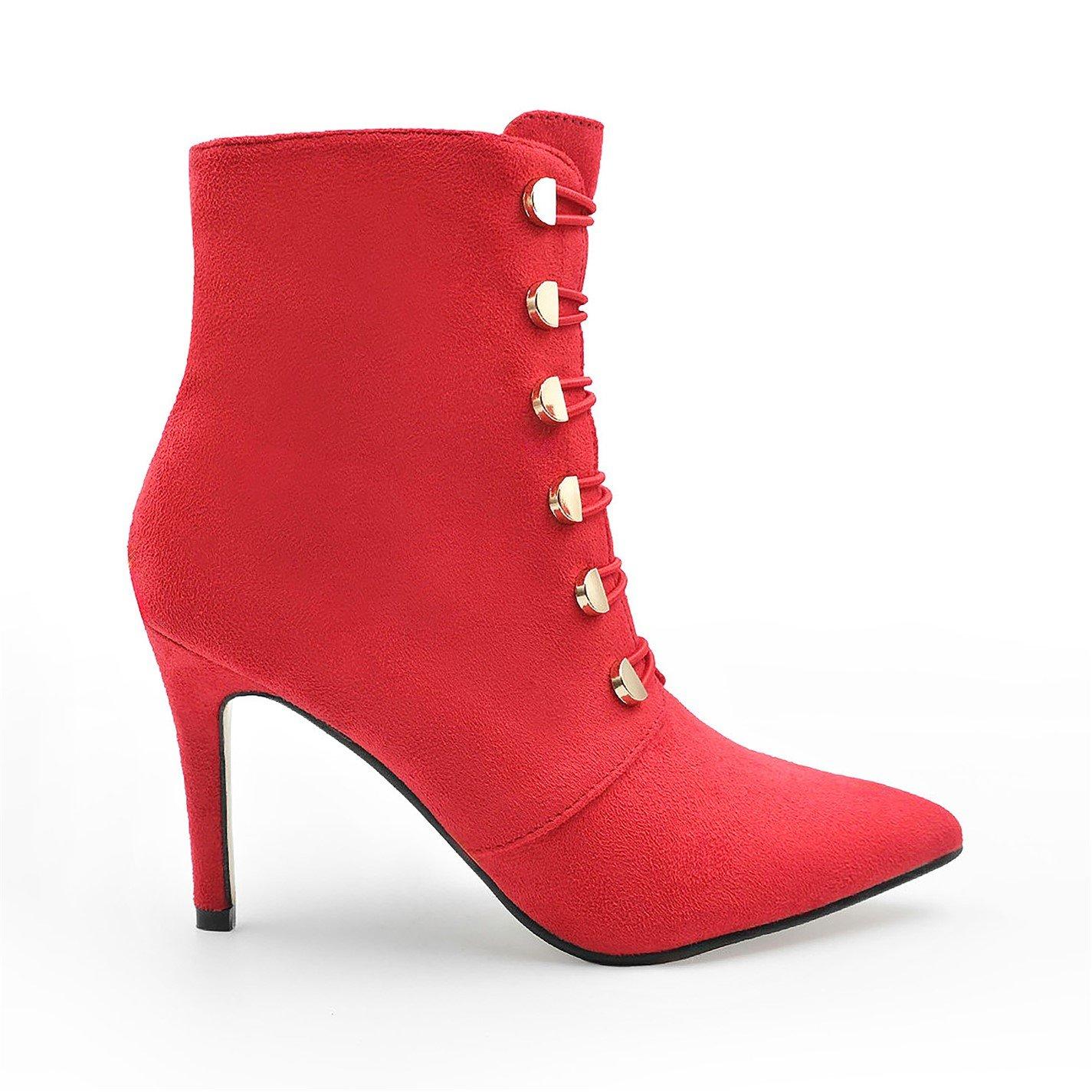 Red - Wheres That From - Red Suede Blythe Pointed Toe Ankle Boots - 1