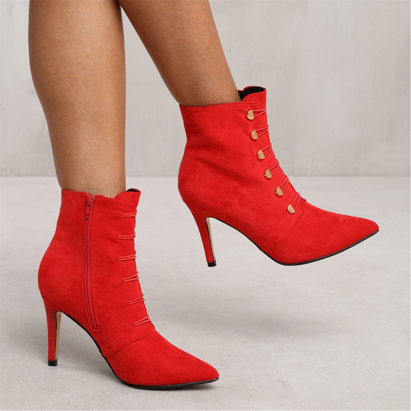 Red - Wheres That From - Red Suede Blythe Pointed Toe Ankle Boots - 3