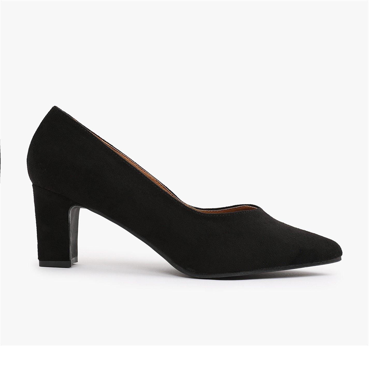 Black Ly Suede - Wheres That From - Serena Extra Wide Fit Block Heel With Pointed Toe - 1
