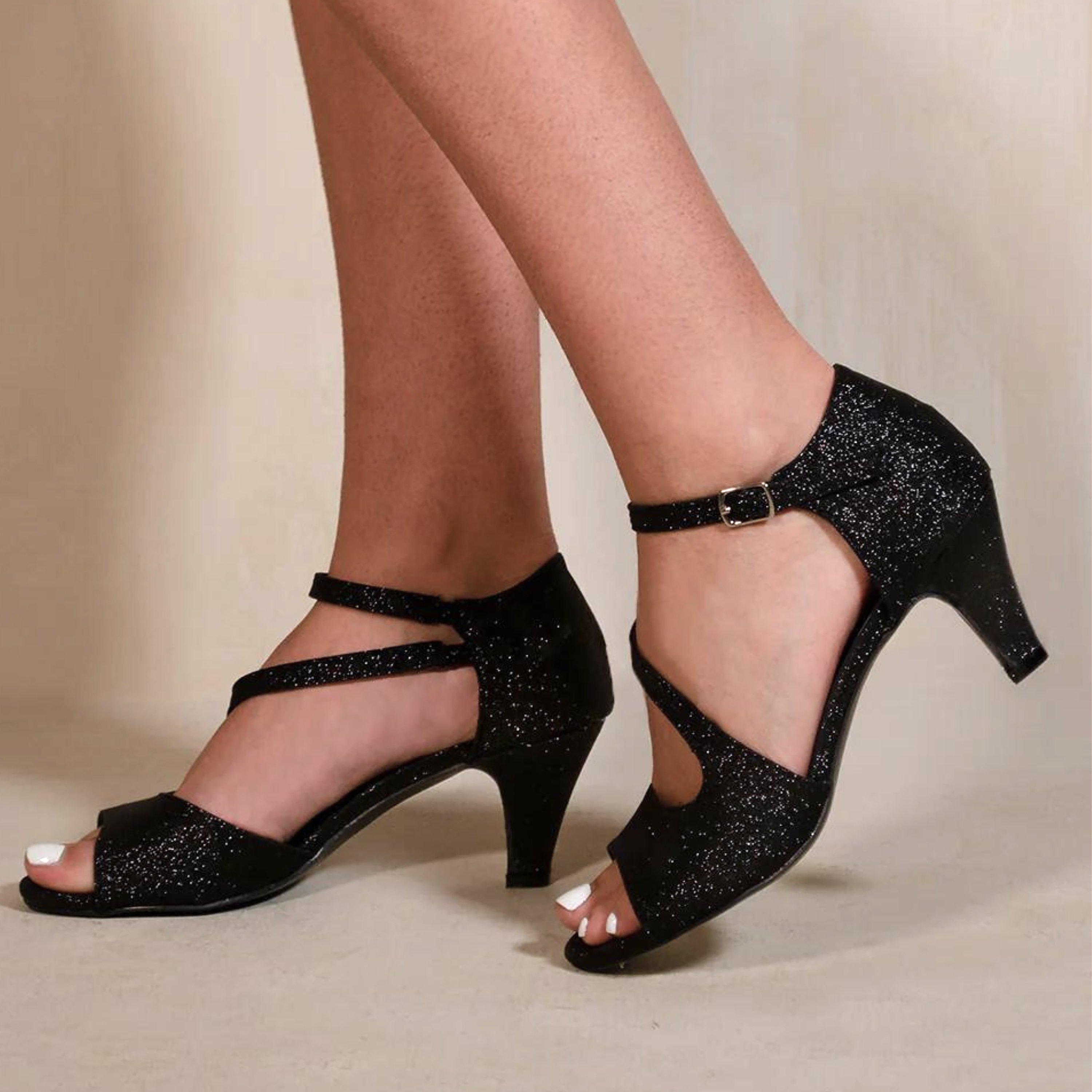 Black Glitter - Wheres That From - Black Glitter Beatrice Low Kitten Heels - 3