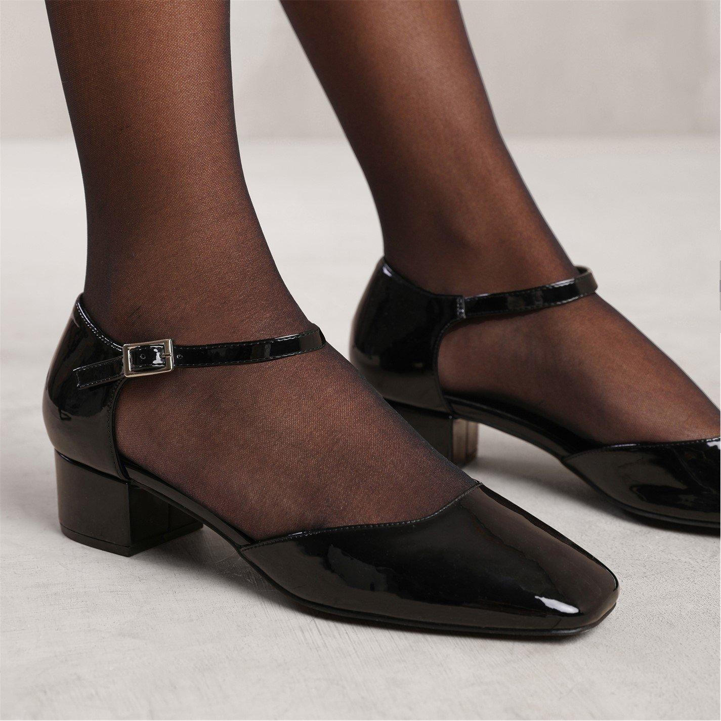Black Patent - Wheres That From - Singapore Wide Fit Square Toe Low Block Heel With - 2