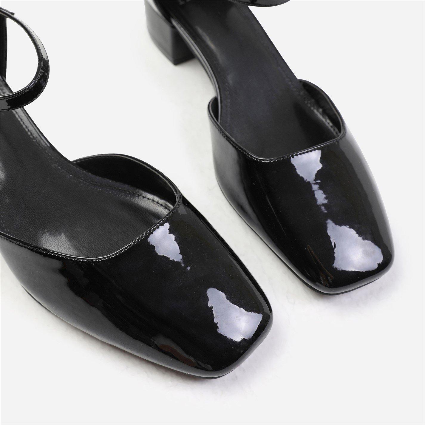 Black Patent - Wheres That From - Singapore Wide Fit Square Toe Low Block Heel With - 4