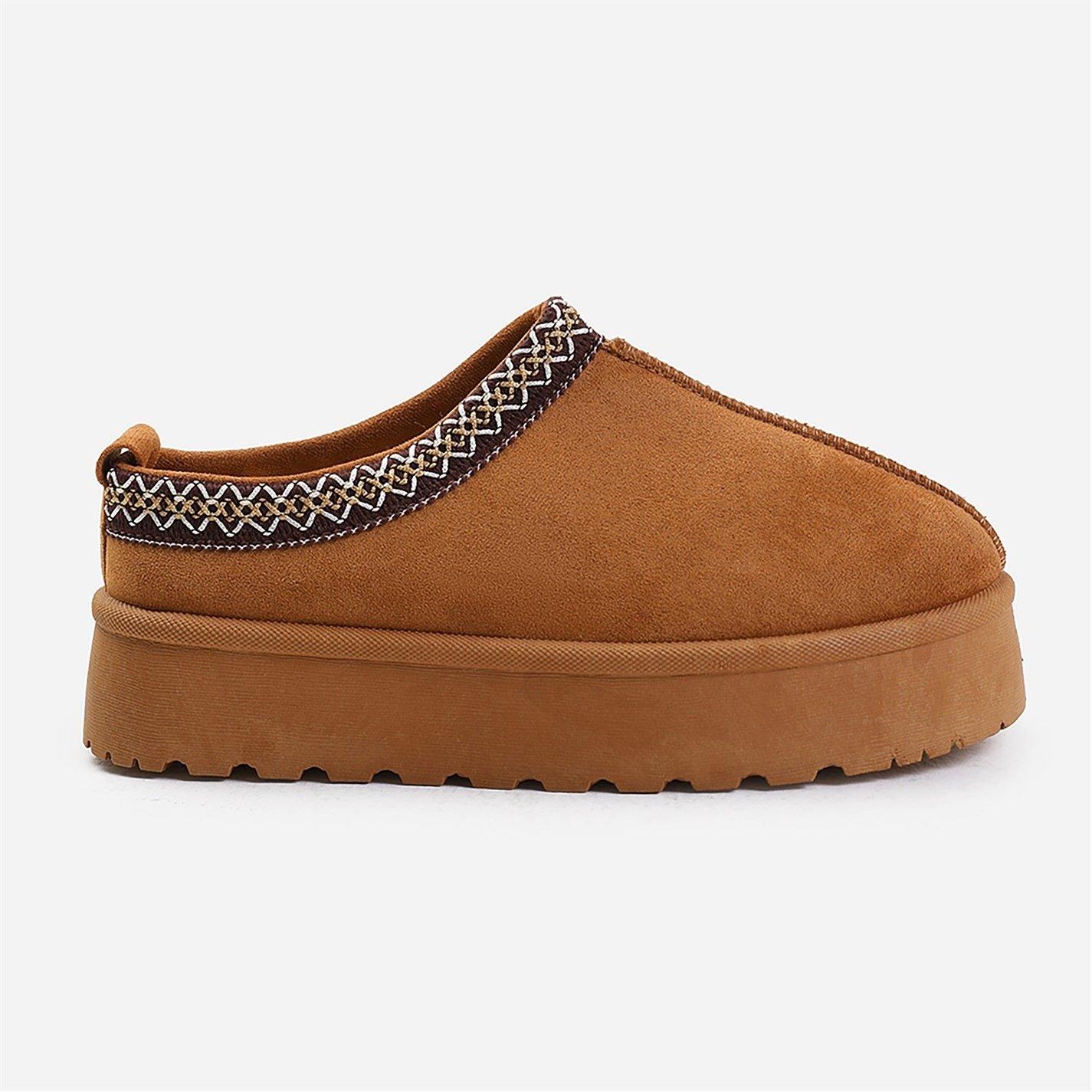 Chestnutsuede - Wheres That From - Allegra Chestnut Faux-Suede Embroidered Ankle Slip - 1