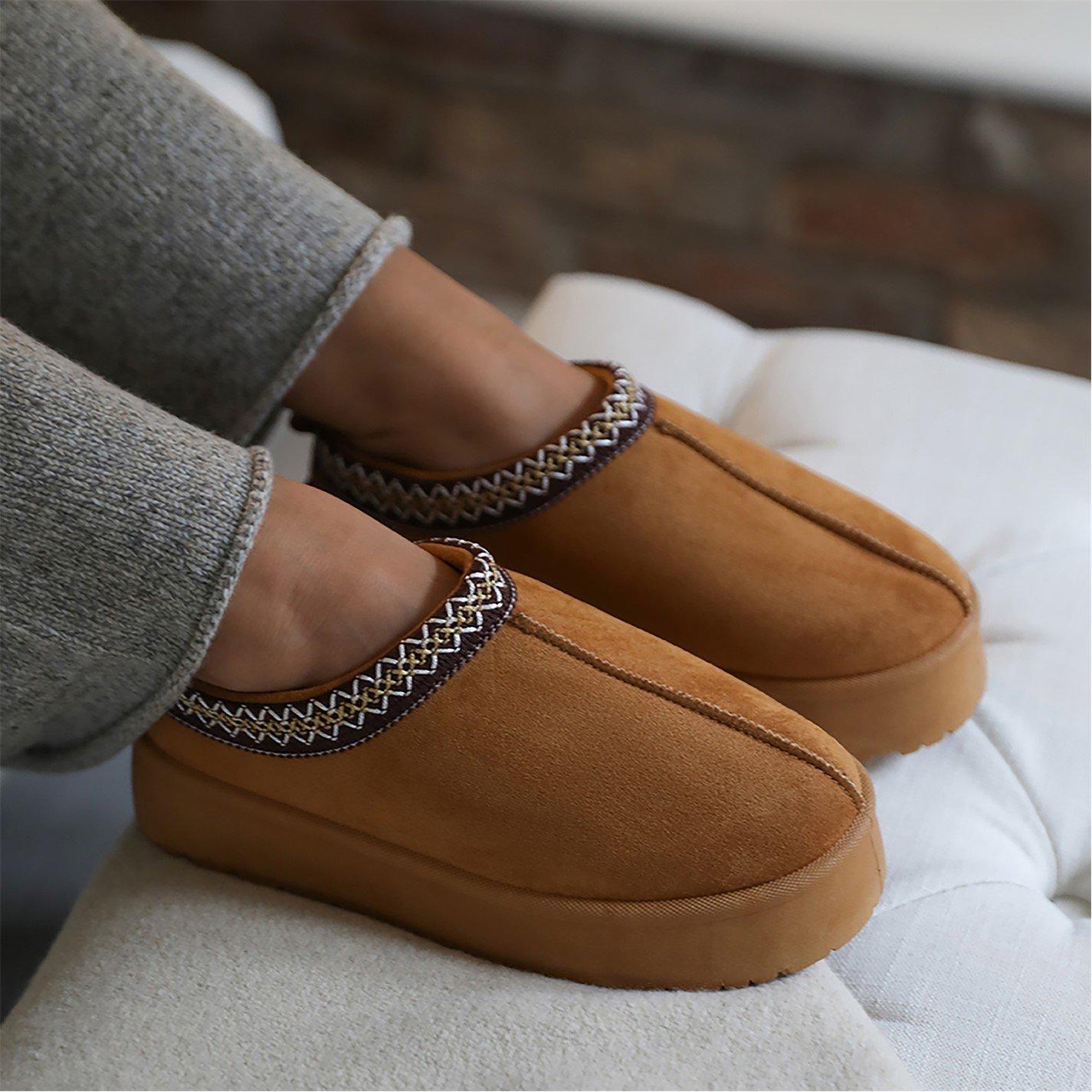 Chestnutsuede - Wheres That From - Allegra Chestnut Faux-Suede Embroidered Ankle Slip - 2