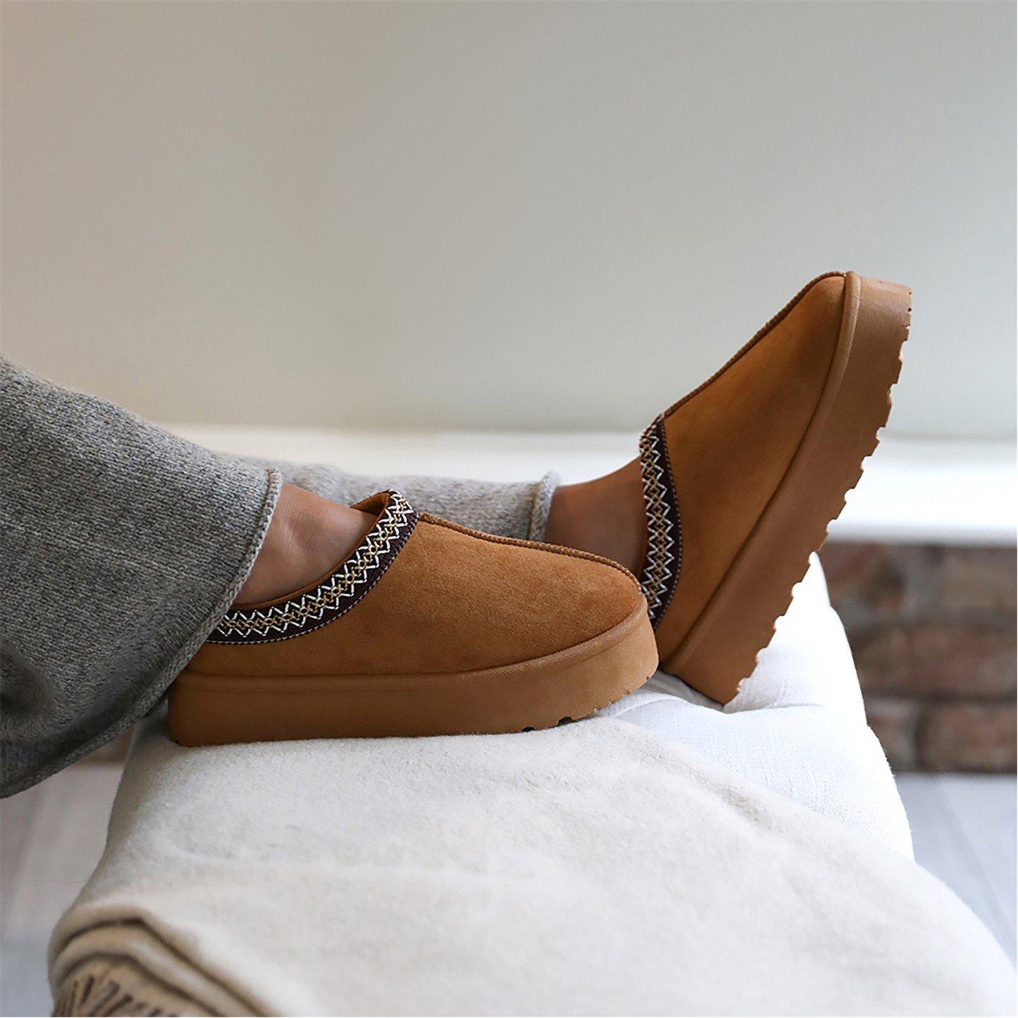 Chestnutsuede - Wheres That From - Allegra Chestnut Faux-Suede Embroidered Ankle Slip - 3