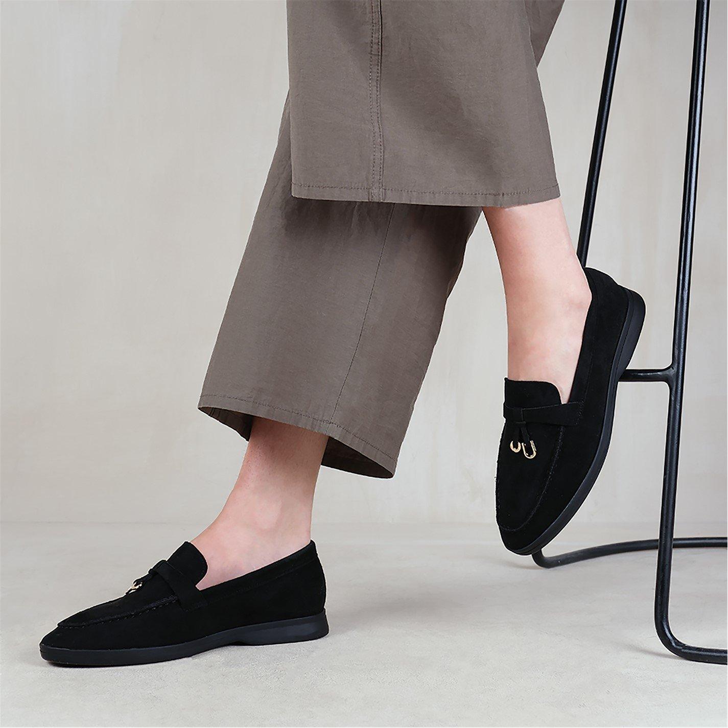 Black Suede - Wheres That From - Black Suede Pegasus Wide-Fit Slip On Loafers - 2