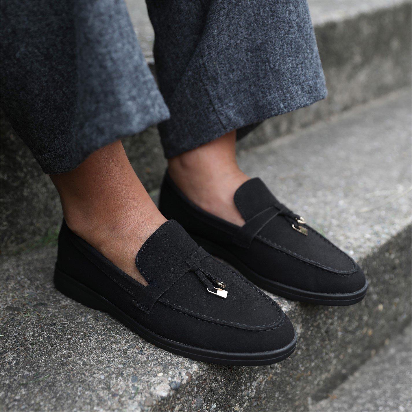 Black Suede - Wheres That From - Black Suede Pegasus Wide-Fit Slip On Loafers - 5
