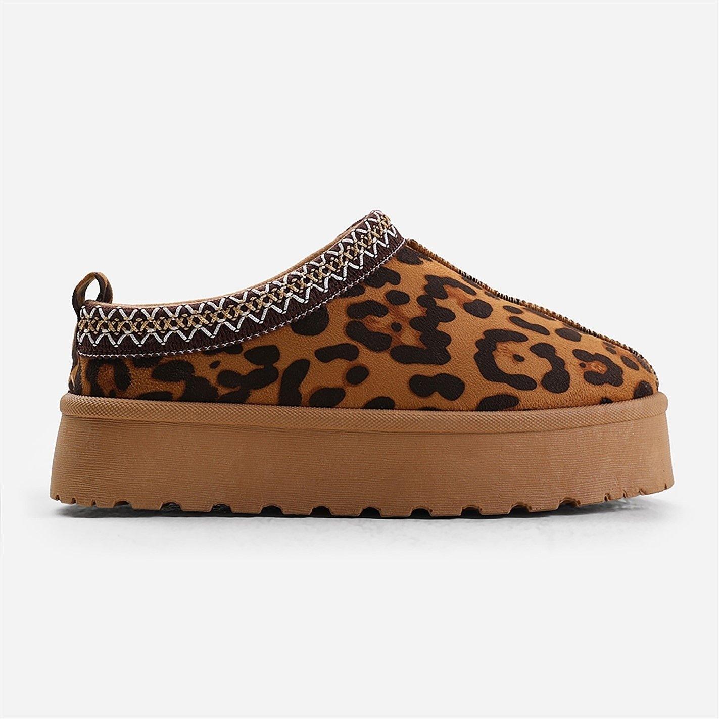Leopardsuede - Wheres That From - Flatform Embroidered Low Ankle Slipper Boots - 2