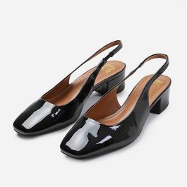 Wheres That From Michigan Black Patent Square Toe Slingback Heels