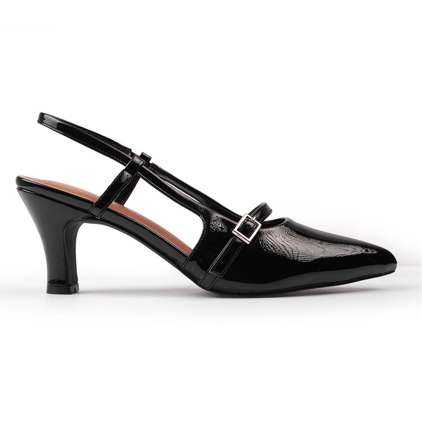 Black Patent - Wheres That From - Black Patent On Point Slingback Heeled Sandals - 1