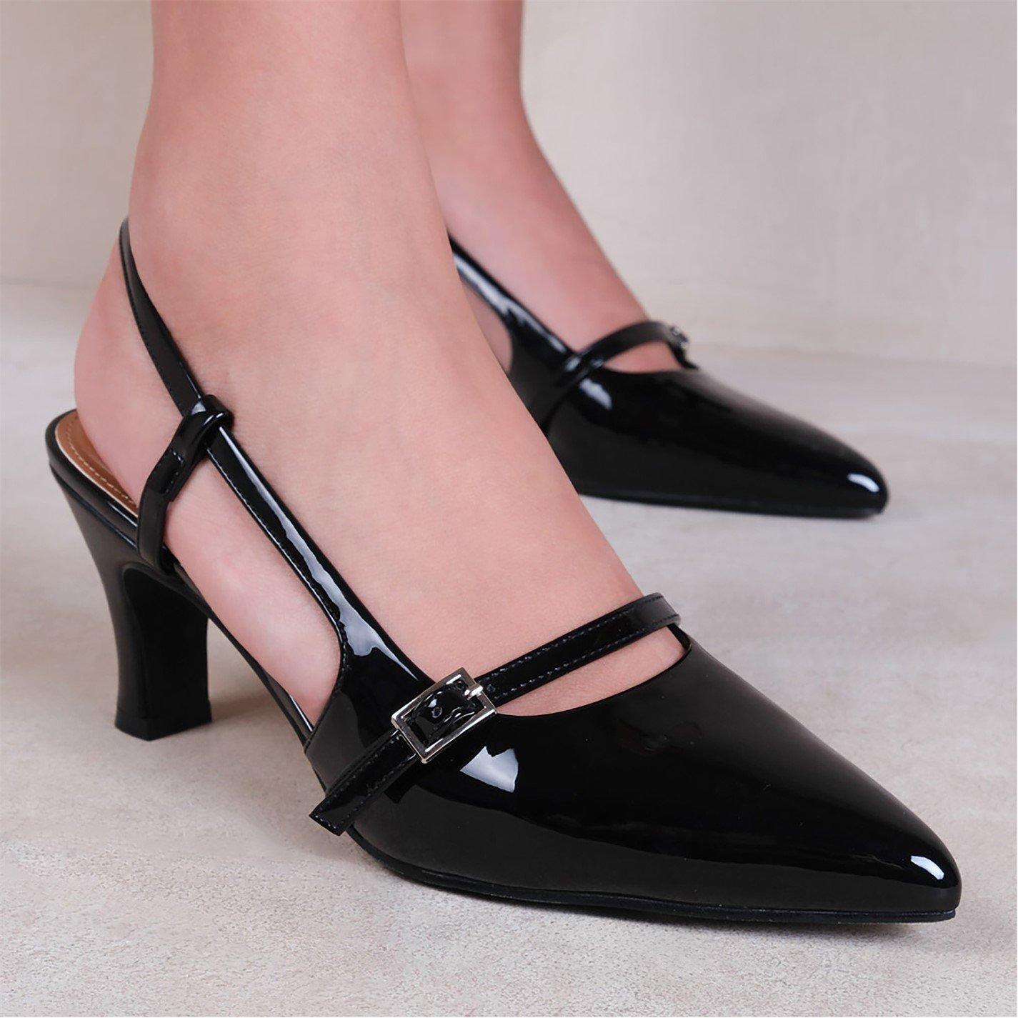 Black Patent - Wheres That From - Black Patent On Point Slingback Heeled Sandals - 3