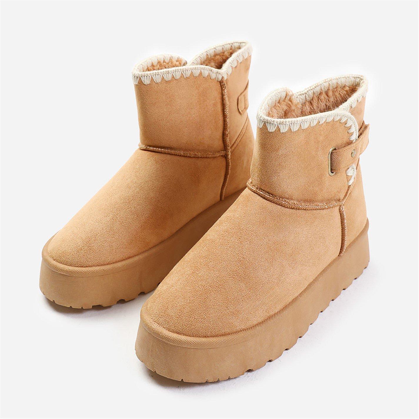 Chestnutsuede - Wheres That From - Calla Flatform Fur Lining Ankle Boot With Velcro F - 3