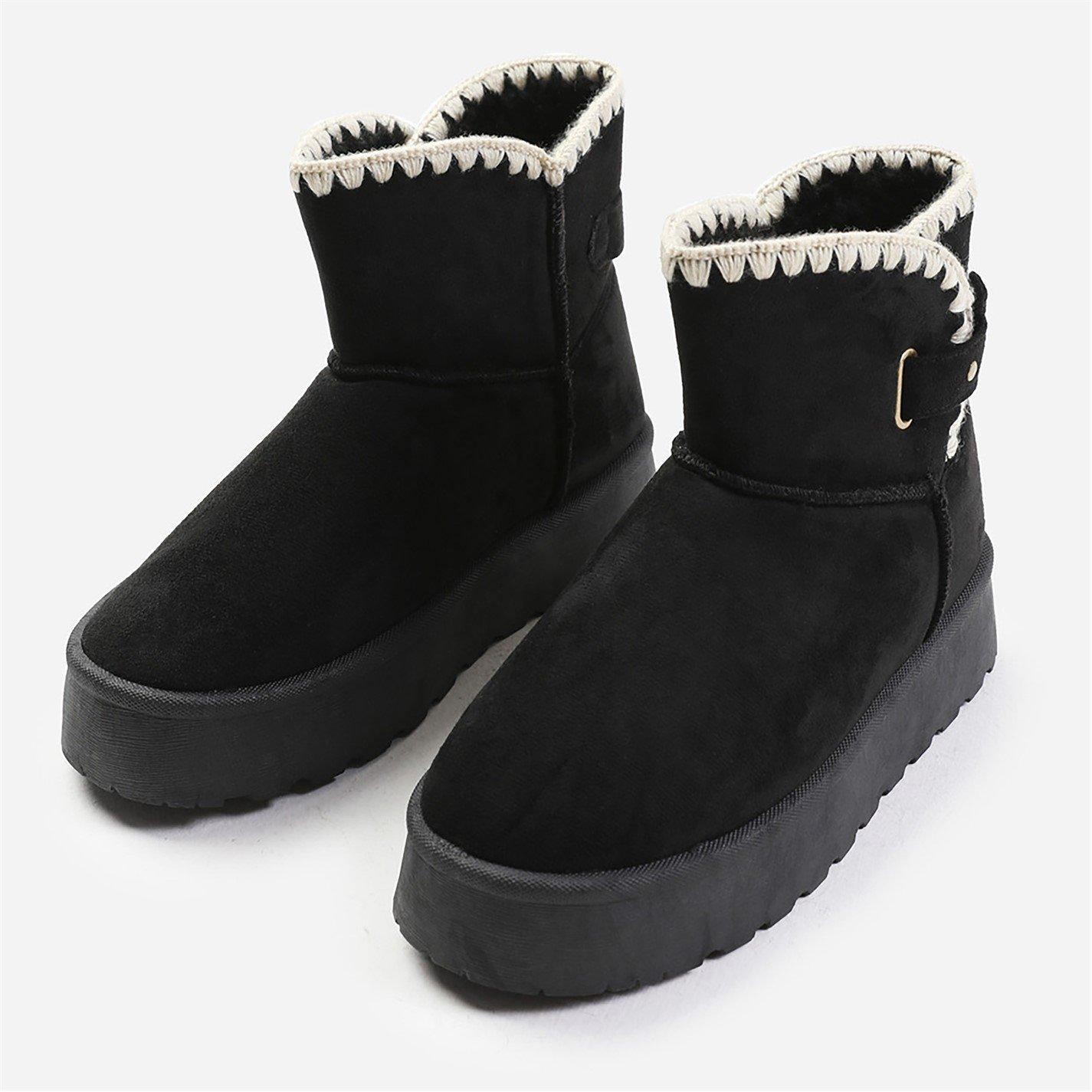 Black Suede - Wheres That From - Calla Flatform Fur Lining Ankle Boot With Velcro F - 3