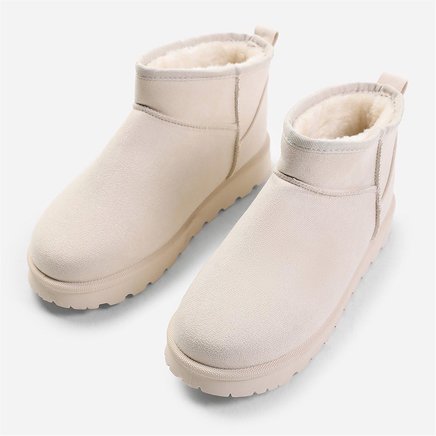 Creamsuede - Wheres That From - Cream Faux-Suede Maple Faux Fur Slipper Boots - 3