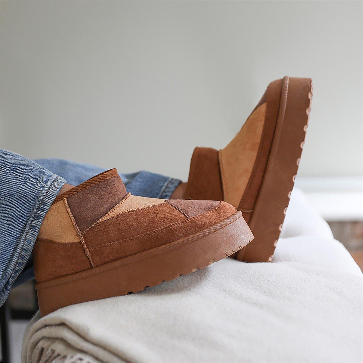 Chestnutmixsued - Wheres That From - Coconut Flatform Patchwork Faux Fur Lining Ankle B - 2