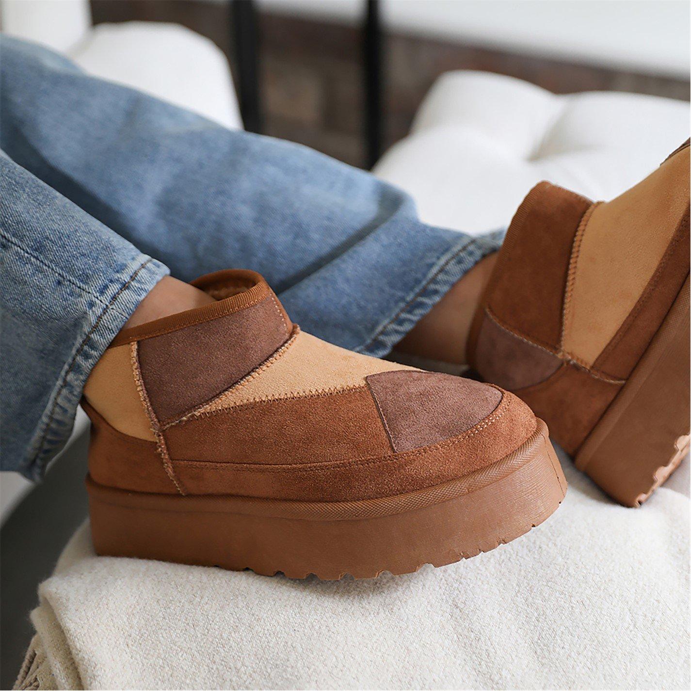 Chestnutmixsued - Wheres That From - Coconut Flatform Patchwork Faux Fur Lining Ankle B - 3