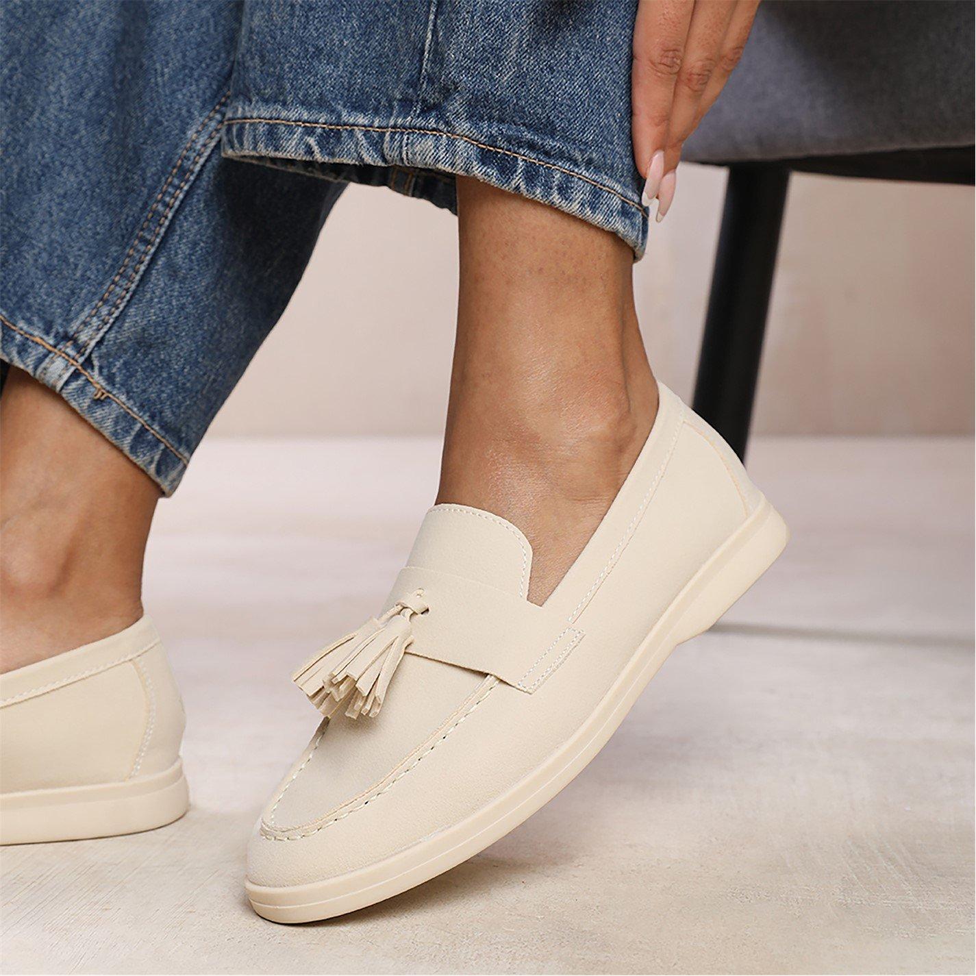 Beigesuede - Wheres That From - Kenya Wide Fit Slip On Loafer With Tassel Detailin - 2