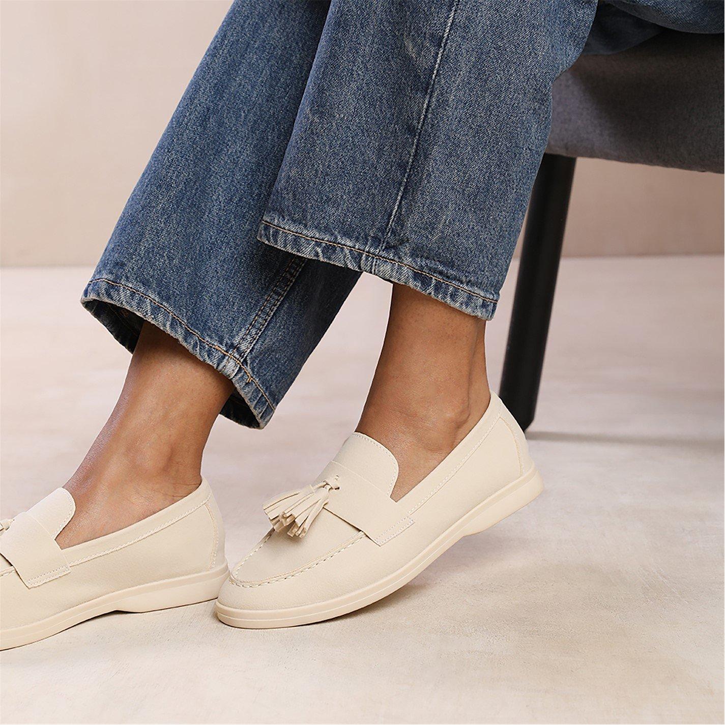 Beigesuede - Wheres That From - Kenya Wide Fit Slip On Loafer With Tassel Detailin - 3